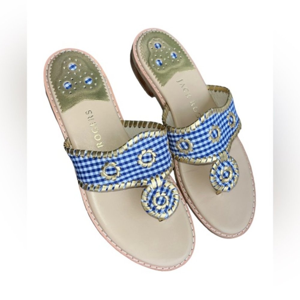 Jack Rogers Jacks II Flat Sandal Gingham Gingham/Gold Size 8.5 - Picture 4 of 8